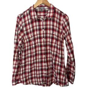 Horny Toad Button Up Top Womens Mixologist M Plaid Multicolor Organic Cotton